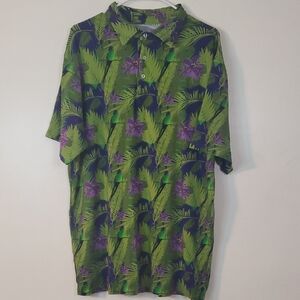 Bogey Is Life Bamboo Tropical Print Mens Golf Polo Size XL Athletic Fit Heavy